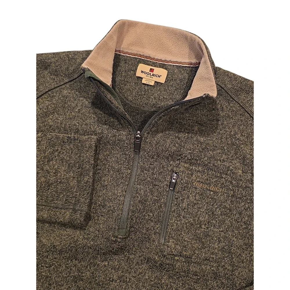 Woolrich Sweater Fleece Quarter Zip Pullover Mens Large Green Heather